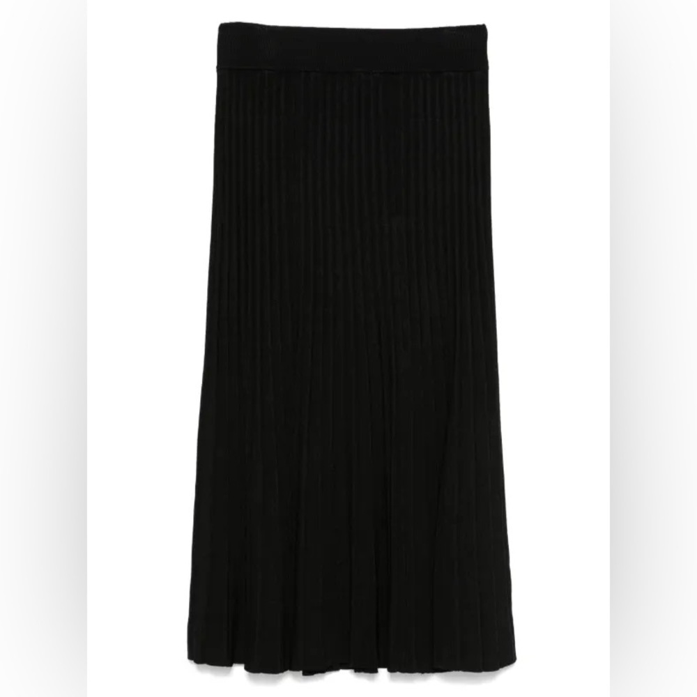 DKNY Pleated Ribbed Knit Black Skirt Size Large NWT - Picture 2 of 5